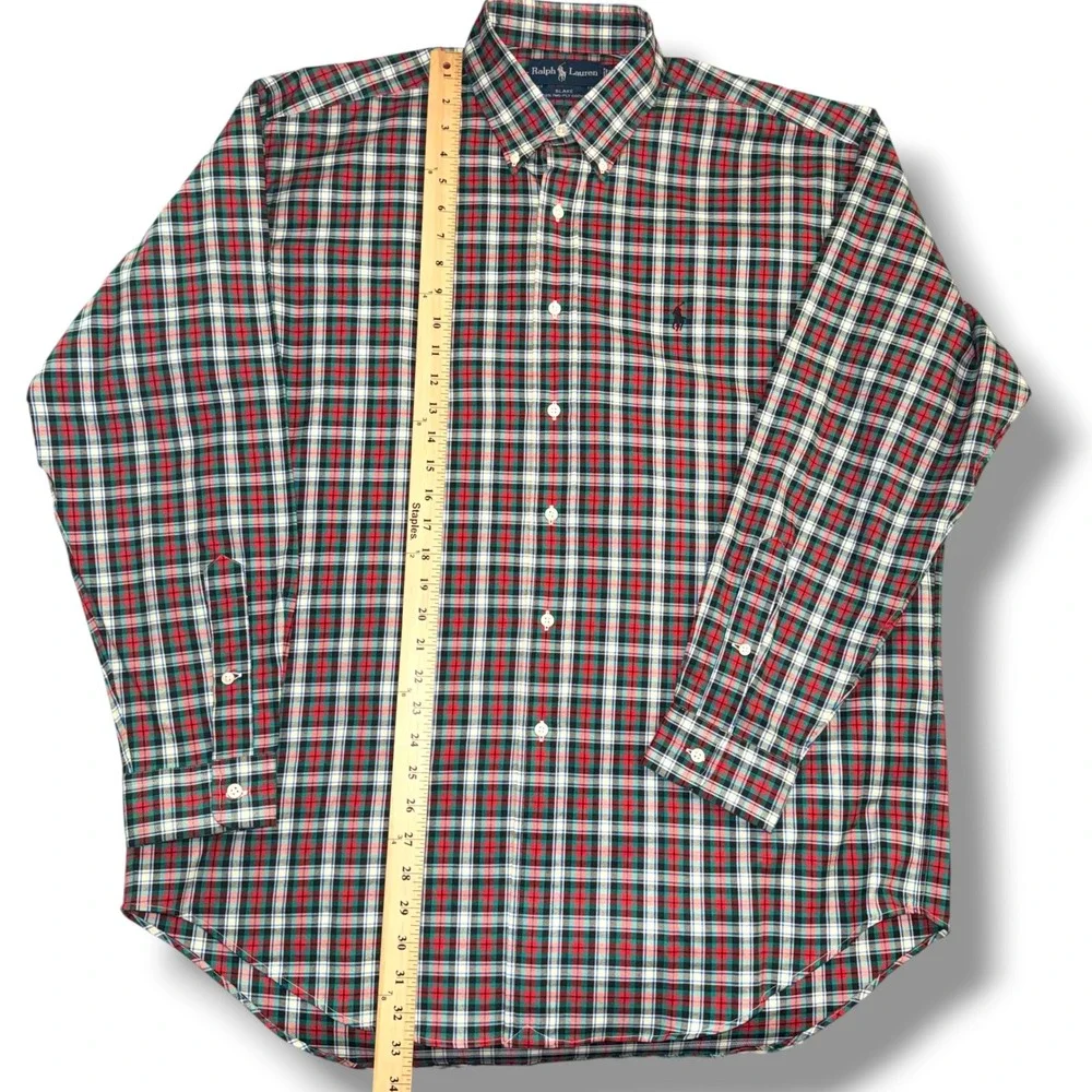 Polo Ralph Lauren‎ Blake Mens Large Plaid Button Down Shirt Red Green Cotton
